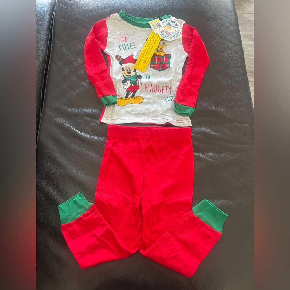 Disney Mickey Mouse Kids Holiday Snug Fitting Pajamas Set Size 4T - Picture 2 of 4